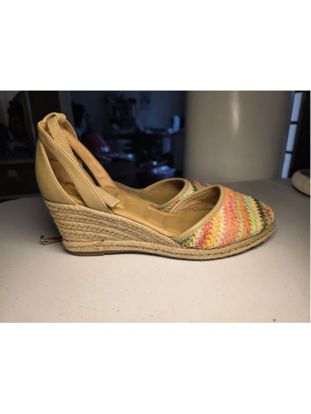 Joie Rainbow Raffia Espadrille Wedge Sandals Size 9.5M Coastal Cowgirl Resort